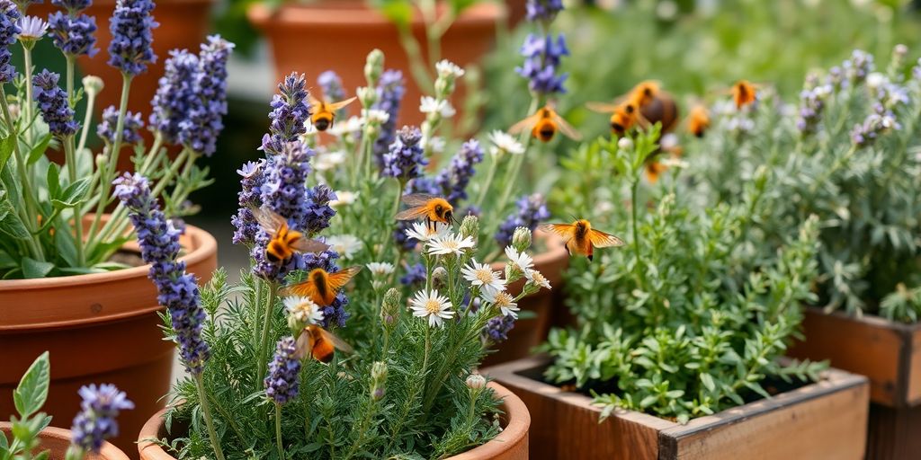 Insektenfreundliche Kräuter in Töpfen und Kübeln.