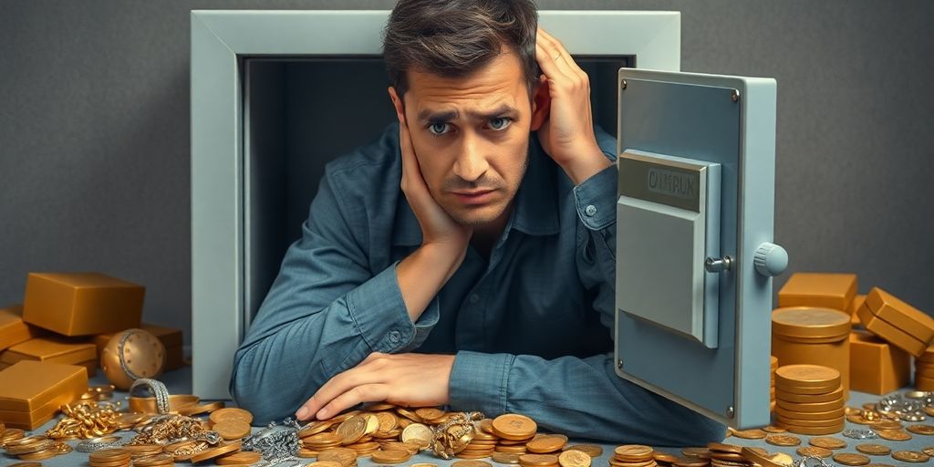 Person inquiet devant un coffre vide de bijoux.