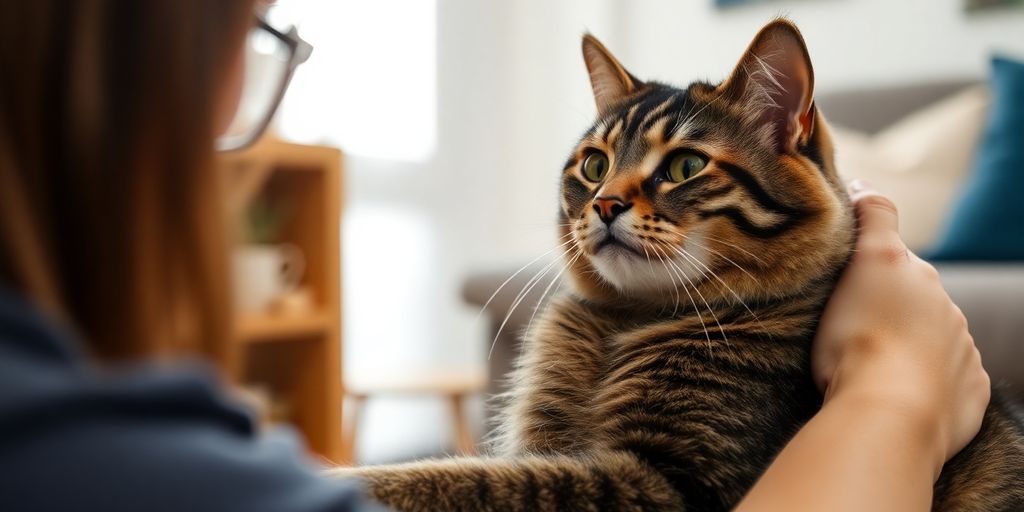 Adult cat socializing with a person in a home.