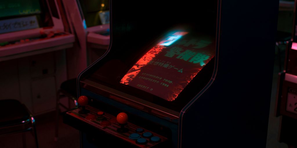 blue arcade cabinet
