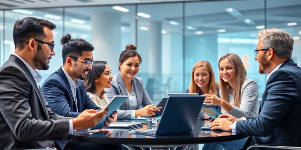 Profesionalni sastanak uz digitalne uređaje i inovacije.