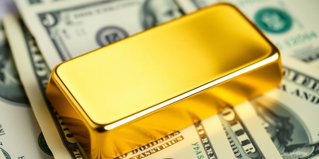 Barre d'or sur des billets de dollar américain