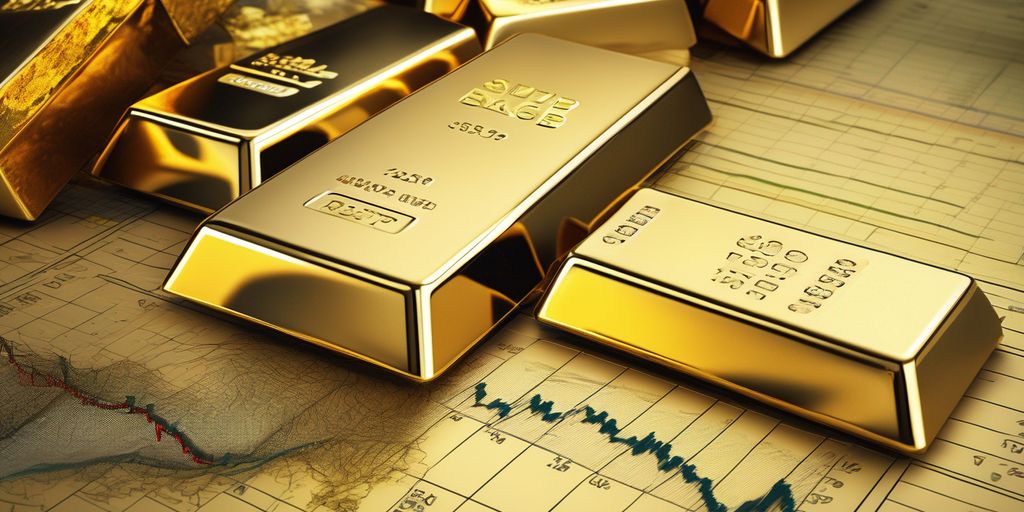 gold bars and financial market charts