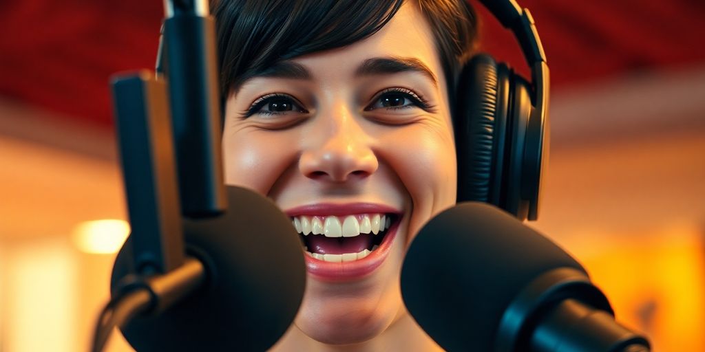 DJ at microphone with headphones