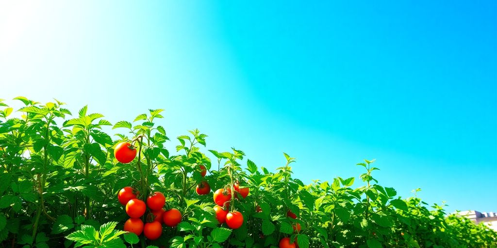 Lush vegetable garden on a sunny rooftop.