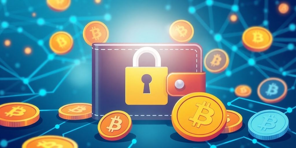Illustrative image of a secure digital wallet with coins.