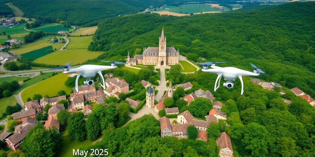 Vue aérienne de Pamiers et Foix, paysages et drones.