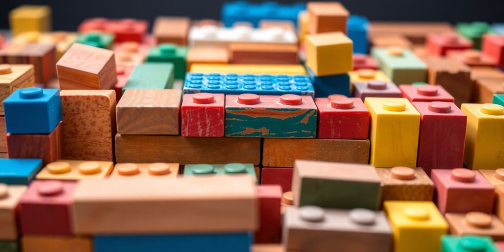 Person organizing colorful building blocks.