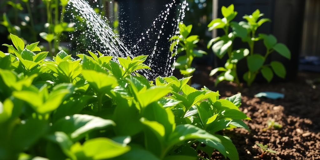 Garten im Spätsommer, Kompost und Bewässerungssystem