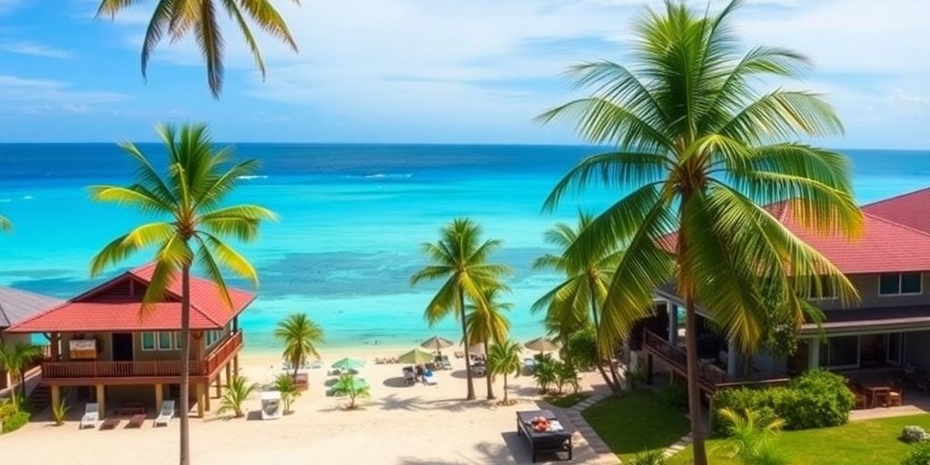 Chaweng beach with palm trees and inviting accommodations.