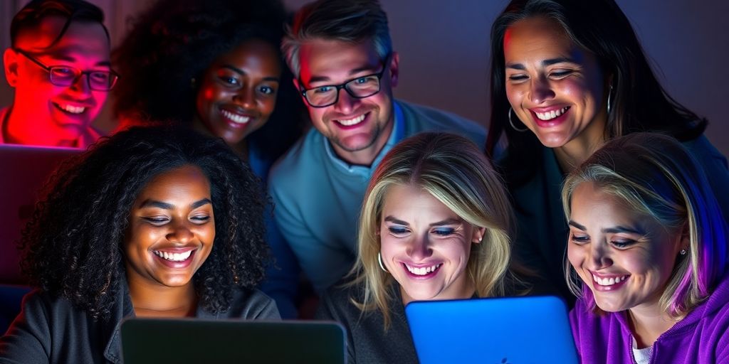 Diverse people connecting online, vibrant