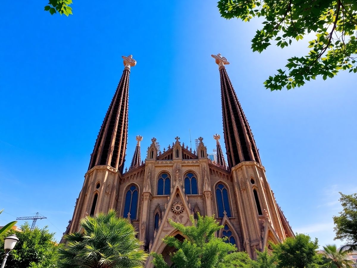Basilica della Sagrada Familia contro un cielo azzurro brillante.