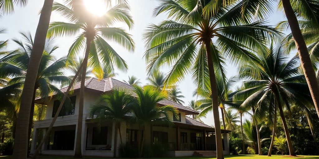 Thai villa with palm trees, symbolizing secure long-term property.