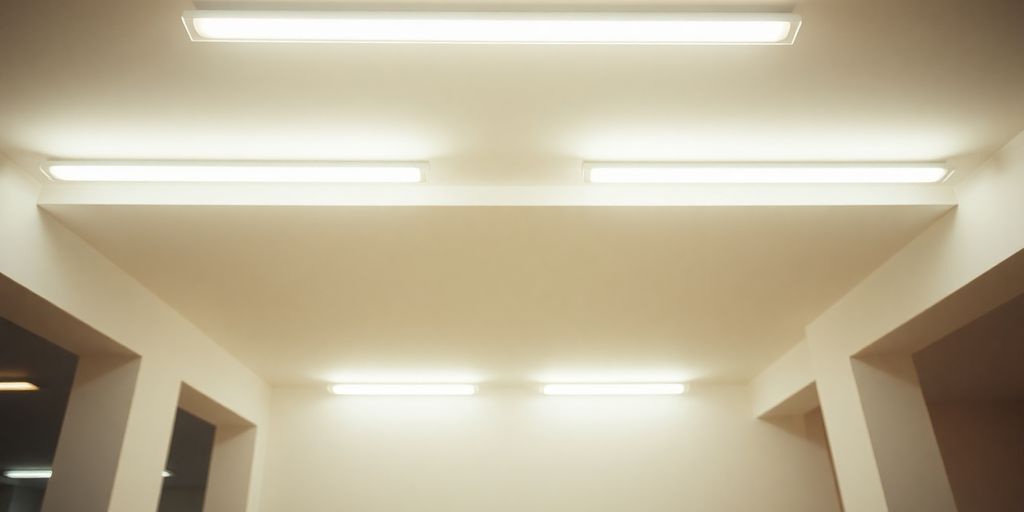 Bright modern room with energy-efficient LED light tubes.