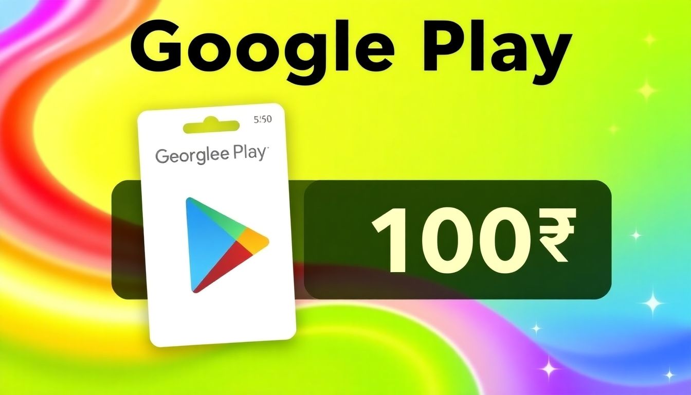 Google Play gift card promotion with vibrant background and price.