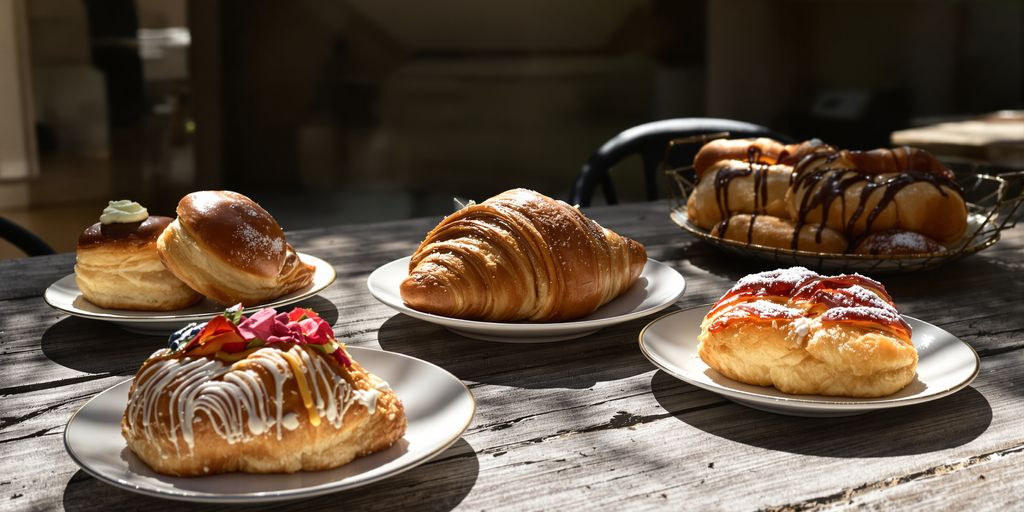 Elegant French pastries and coffee on a table.