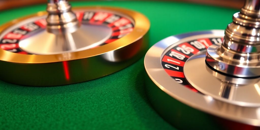 Roulette wheels, European and American side-by-side