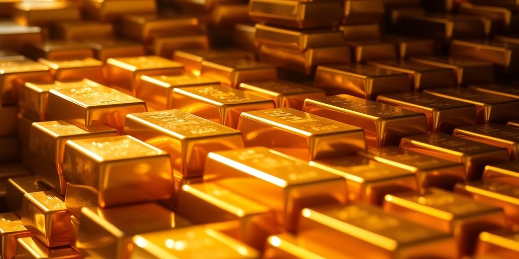 Lingots d'or brillants et montagnes d'or.