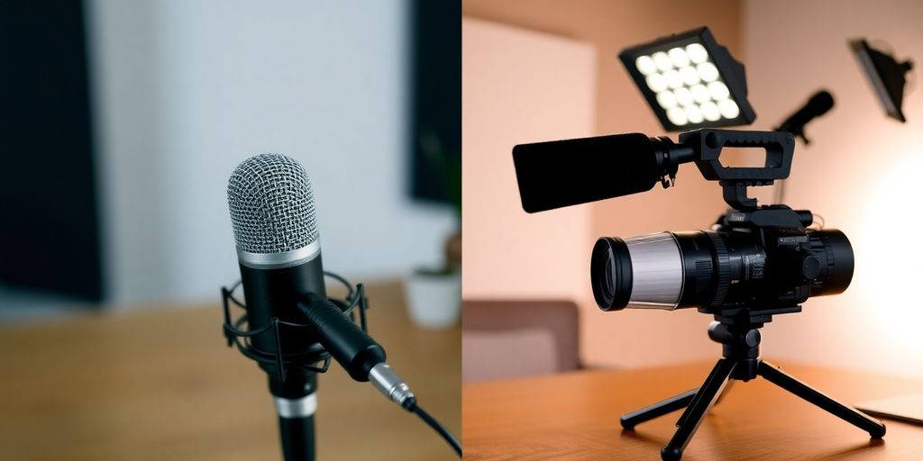 Microphone and camera on a table.