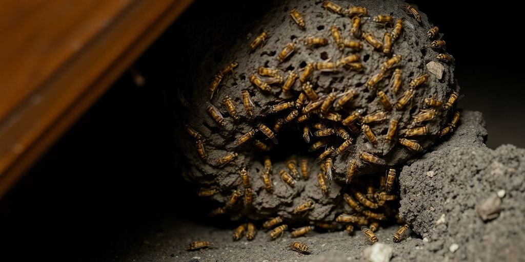 Nid de guêpes dans un grenier sombre