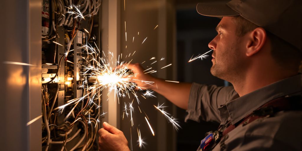 Electrician working on a fuse box.