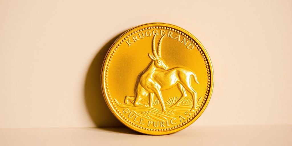 Monnaie Krugerrand en or, motif distinctif et brillant.