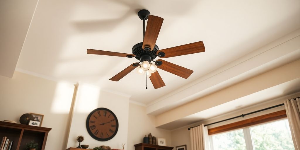 Stylish ceiling fan in a modern living room.