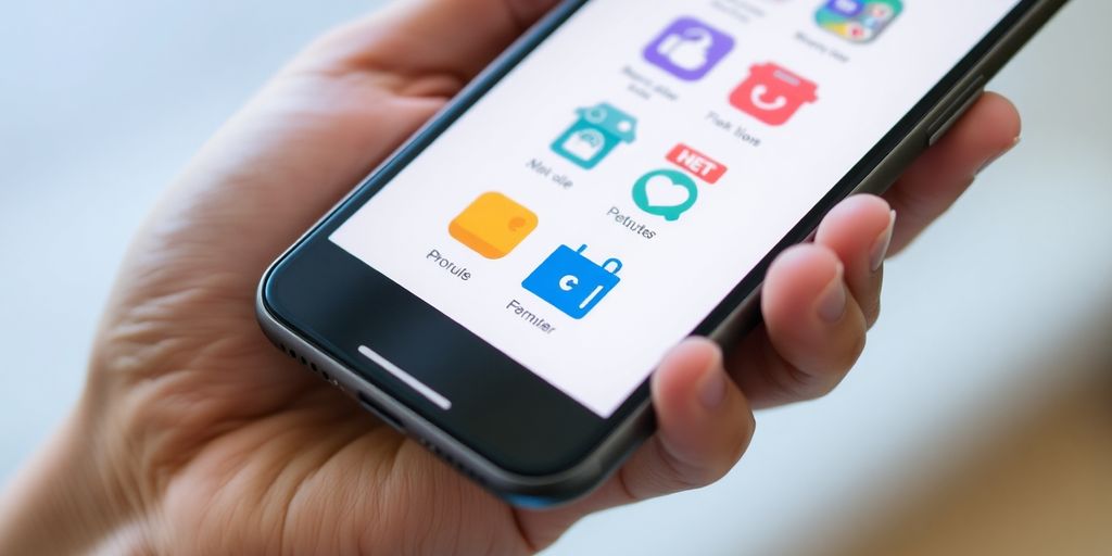 Smartphone displaying digital products.