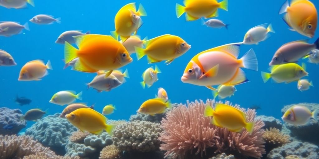 Colorful saltwater fish swimming in a coral reef.