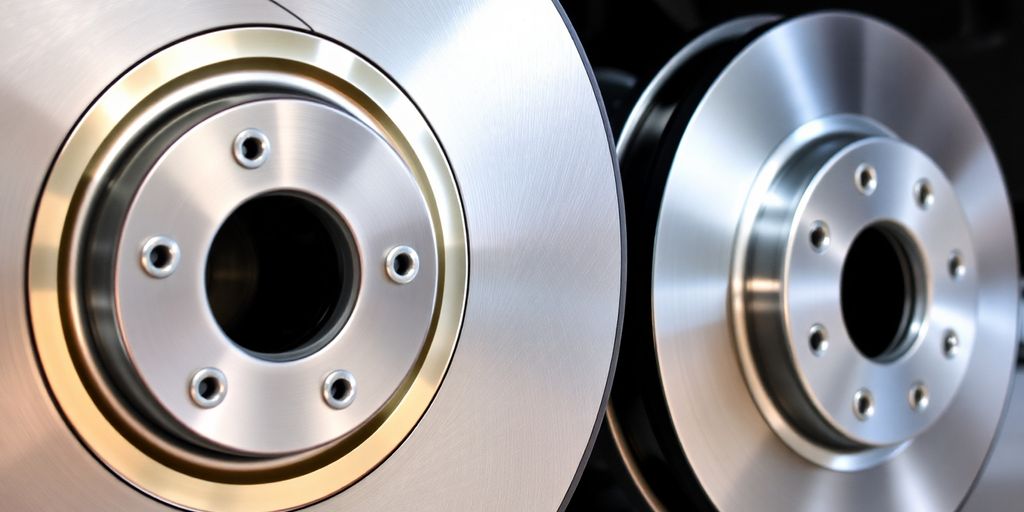 Close-up of new Porsche Macan brake pads and rotors.