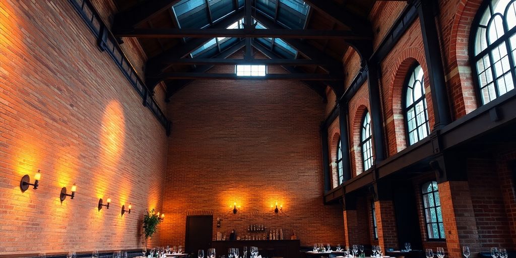 Restaurant interieur, historisch pakhuis, Gent