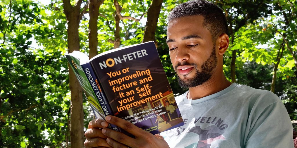 Person reading self-improvement ebook in a serene setting.