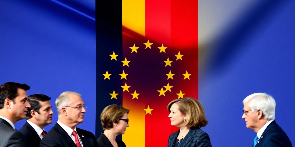 Des politiciens belges en discussion devant le drapeau de l'UE.