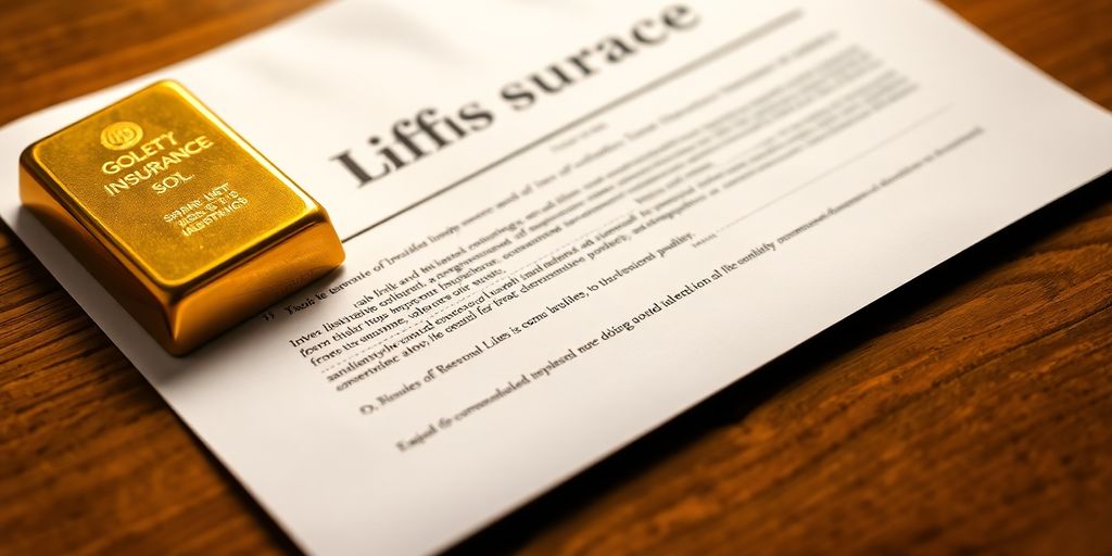 Une barre d'or à côté d'un document d'assurance.