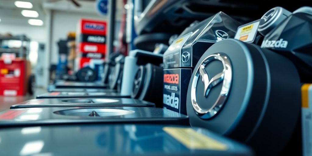 Mazda car part displayed in a Melbourne, FL auto shop.