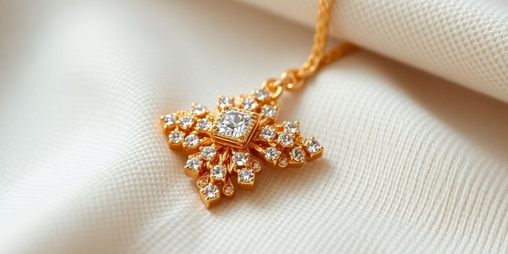 Bijoux en or brillants sur tissu soyeux.