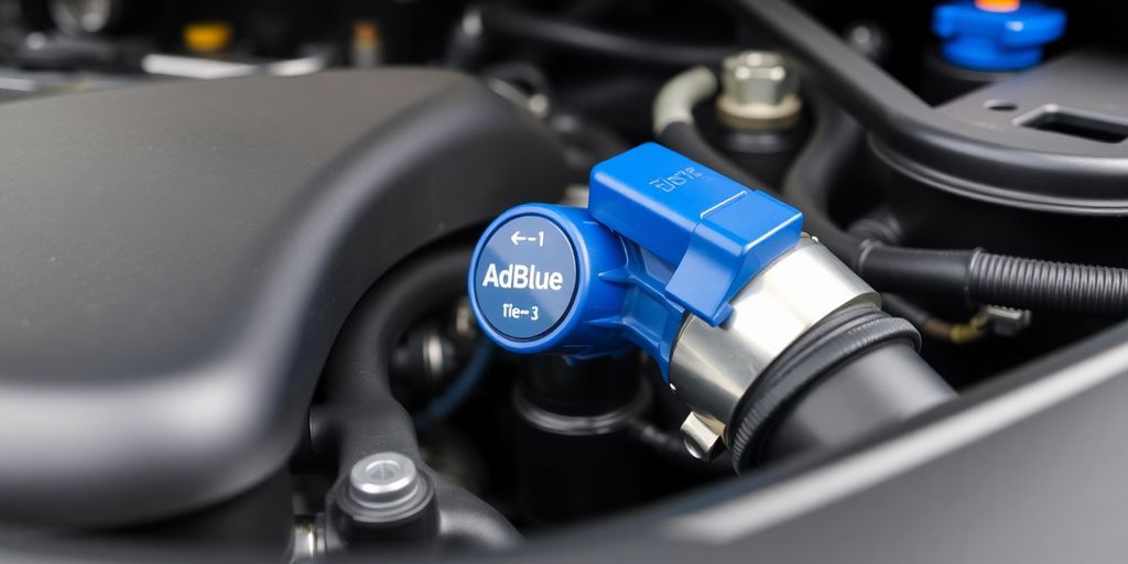 Diesel van engine bay with AdBlue nozzle.
