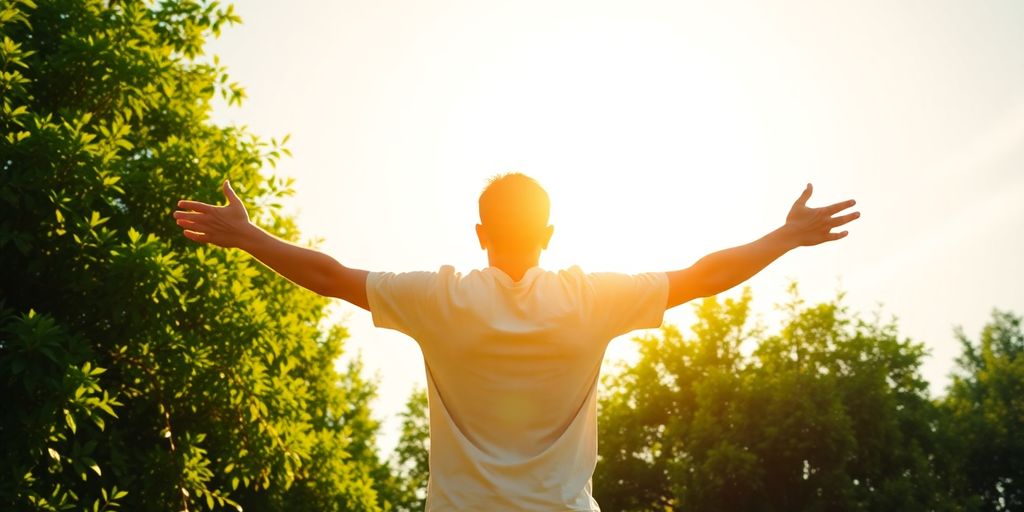 Person reaching towards a radiant golden light.