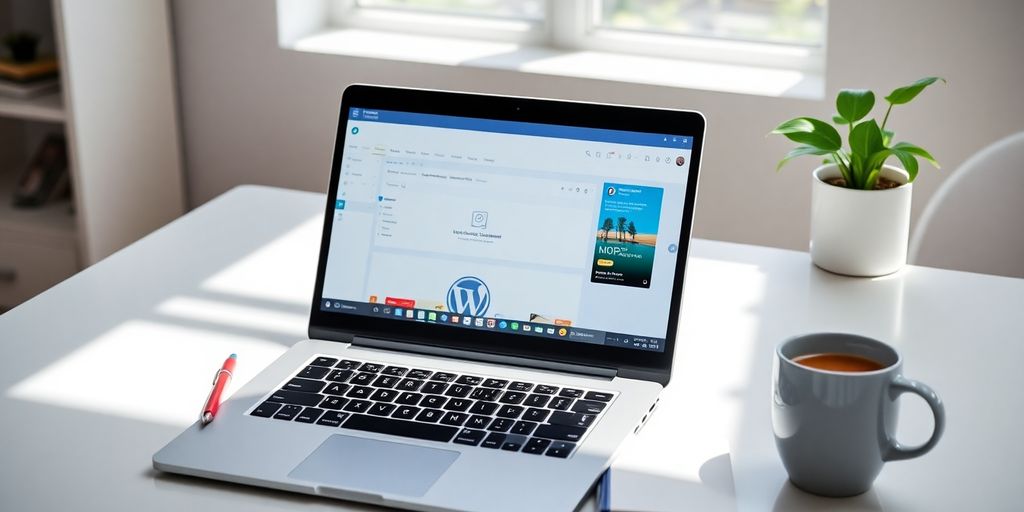 Espaço de trabalho moderno com laptop e anotações.