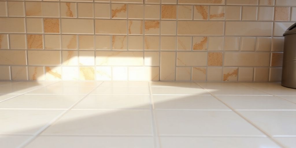 Kitchen backsplash sealed with protective sealant.