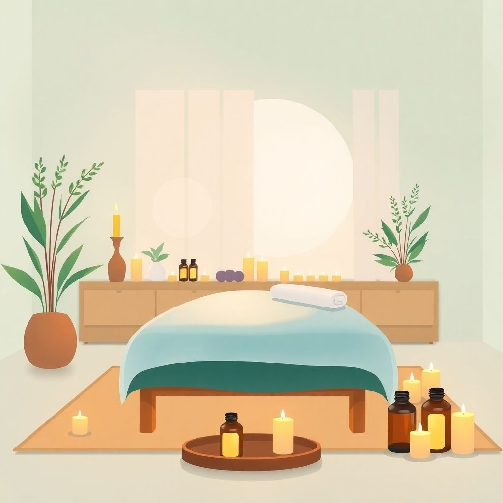 Masaj sahnesi, huzurlu bir ortam ve mumlar.