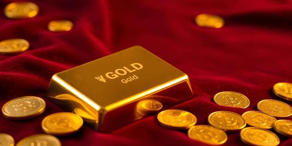 Un lingot d'or sur du velours rouge.