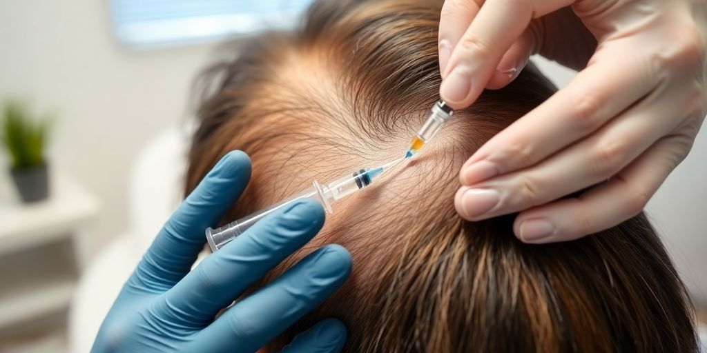 Patient receiving PRP hair treatment in a clinic.