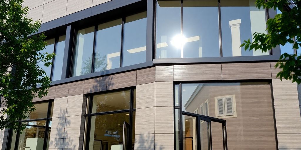 PU sandwich panels on a commercial building facade.