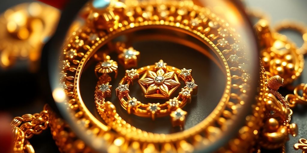 Bijoux en or, mains expertes, loupe pour estimation.