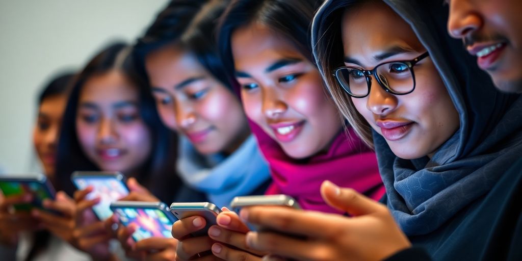 Anak muda fokus bermain game mobile