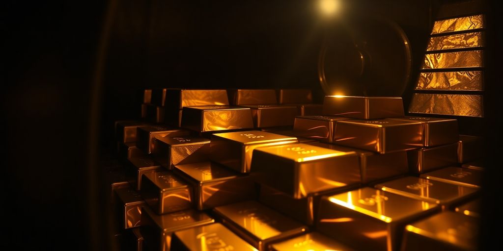 Lingots d'or dans un coffre de banque sécurisé.