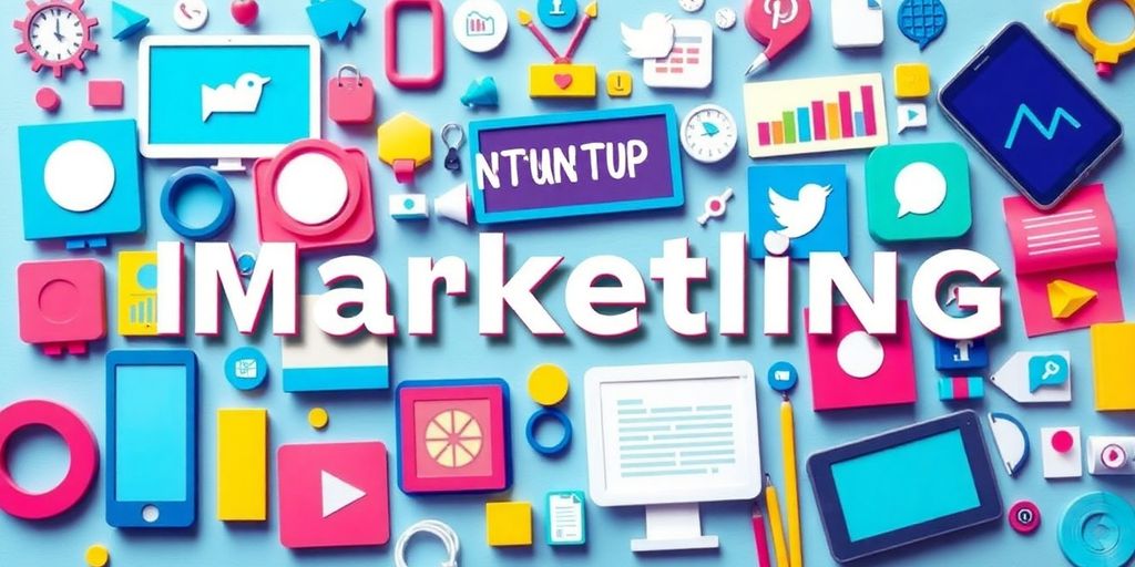 Collage of marketing tools for startup success.