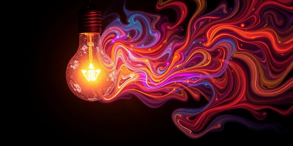 Creative AI transforming a lightbulb into a vibrant design.