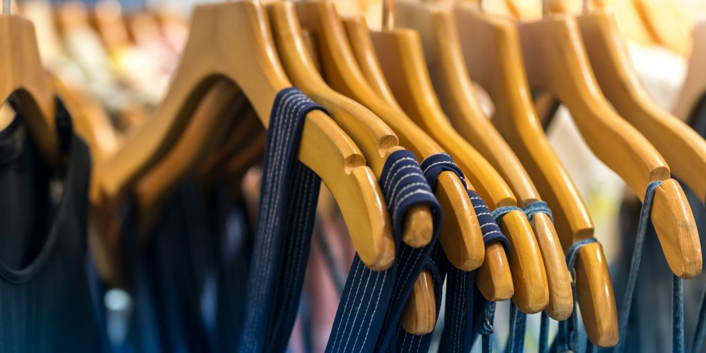 blue and brown clothes hangers